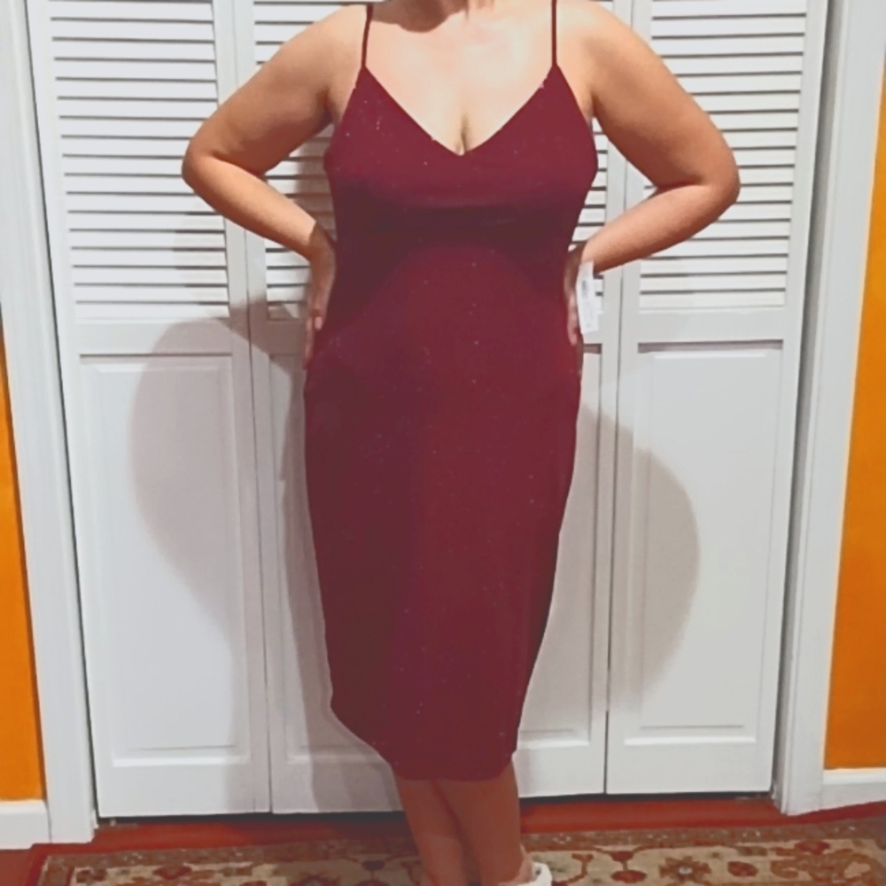 Burgundy Glitter Prom Party Dress